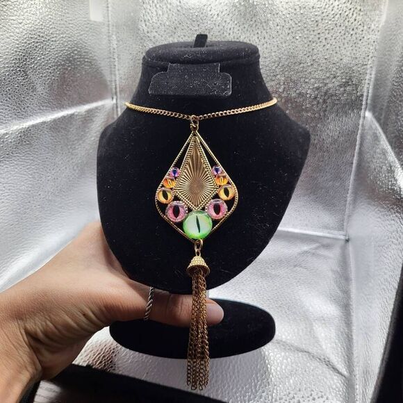 One of a Kind Artisan Made Dragon Eye Tear Drop Pendant Necklace - Picture 1 of 5